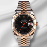 Rolex 36mm Datejust Turnograph Black Dial Steel Rose Gold Mens Watch 116261